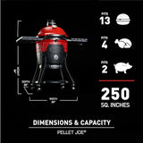 Kamado Joe Pellet Joe Grill, Classic Joe, 18-inch Ceramic Wood Pellet Grill and Smoker with Cart, Side Shelves, Stainless Steel Grates and 250 Cooking Square Inches in Red, Model KJ15260020 Kamado Joe