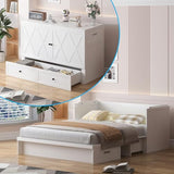 CECER Queen Size Murphy Bed with Tri-Folding Mattress，Murphy Bed with Charging Station and Two Large Storage Drawers for Small Spaces/Bedroom（White）-Mattress Include CECER