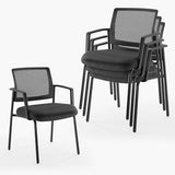DUMOS Black Stackable Arm Chairs with Mesh Back and Upholstered Fabric, Sturdy Metal Frame, Easy to Store and Use, Perfect for Indoor and Outdoor Spaces, 4 Chair DUMOS