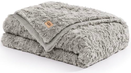 UGG Adalee Faux Fur Twin Blanket, Fluffy Blanket for Bed, Cozy Oversized Throw for Couch, Washable Twin XL Bedding, Luxury Home Decor, 66" x 90", Seal Grey UGG