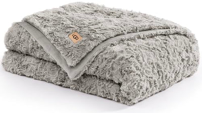 UGG Adalee Faux Fur Twin Blanket, Fluffy Blanket for Bed, Cozy Oversized Throw for Couch, Washable Twin XL Bedding, Luxury Home Decor, 66" x 90", Seal Grey