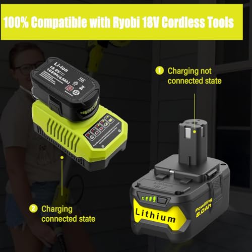 Powilling 8.0Ah Battery Replacement for Ryobi 18V Lithium ion Battery, 18 Volt Batteries for Ryobi One 18V Cordless Tools P108 P107 P105 P104 P103(2Pack) Powilling