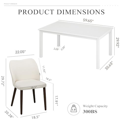 COLAMY 7-Piece Dining Table Set for 6, 60" Rectangular Wooden Kitchen Table with 6 Retro Dining Room Chairs, White/Beige COLAMY
