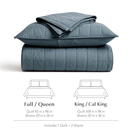 EVERGRACEHOME 100% Cotton Box Stitch Quilt Bedding Set King Size 3 Pieces, Garment-Washed Lightweight Soft Cozy Coverlet, Oversized Quilted Bedspread Sets with 2 Shams for All Season, Midnight Blue EVERGRACEHOME