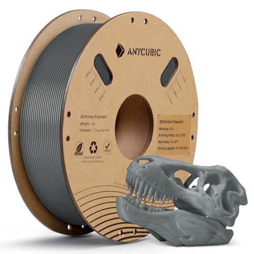ANYCUBIC PLA 3D Printer Filament, RFID 3D Printing PLA Filament 1.75mm Dimensional Accuracy +/- 0.02mm, 1KG Spool (2.2 lbs), Texture Grey ANYCUBIC