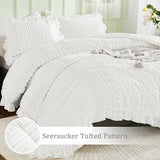 WONGS BEDDING White Comforter Set King,3 Pieces Ruffle Farmhouse Shabby Chic Boho Comforter for King Bed,Soft Textured Bedding Set with 1 Ruffle Comforter,2 Tufted Pillowcases 104"×90" WONGS BEDDING