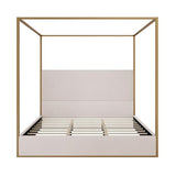 Merax Modern Luxury King Metal Canopy Bed with Tall Upholstered Headboard, Gold Four Poster Bed, No Box Spring Needed, Beige