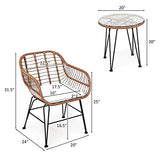 Tangkula 3 Pieces Patio Conversation Bistro Set, Outdoor Wicker Furniture w/Round Tempered Glass Top Table & 2 Rattan Armchairs, Bistro Chat Set w/Seat Cushions for Porch, Backyard, Garden Tangkula