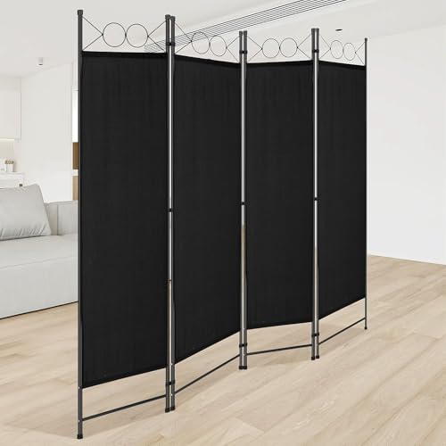 RROCOSIA Room Divider 4 Panel, Portable Folding Privacy Screen 6FT Freestanding Wall Divider with Steel Frame and Fabric Divider Panel 53.54″ x 15.94″ Room Separating for Home Hotel Office,Black RROCOSIA