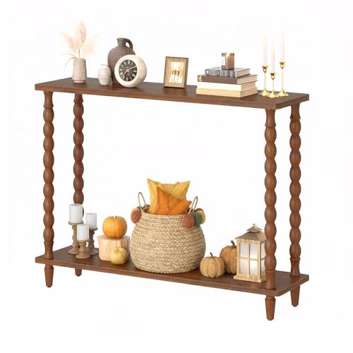 HOOBRO 39.4'' Console Table, 2-Tier Entryway Table Sofa Table with Storage, Mid-Century Modern Behind Couch Table with Rubberwood Leg for Living Room, Hallway, Foyer, Walnut WL105XG01 HOOBRO