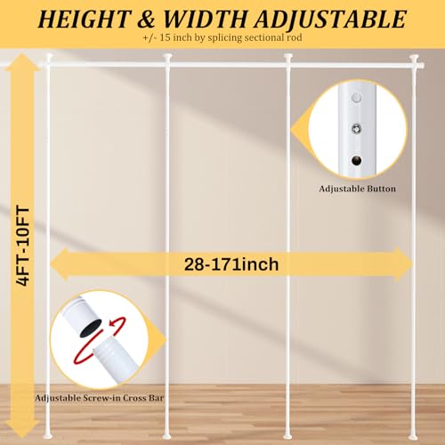 Room Divider Curtain Rod, 28-171inch(W) 4-10ft(H) Adjustable Curtain Rod divider for Room Separation, Heavy Duty Floor to Ceiling Wall Divider Hanging Room Dividers Partition Space Separator White ADUBENRY