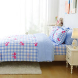 Wajade Bow Comforter Set 7 Piece Blue White Plaid Comforter Sets for Girls Kids Twin Size Checkered Bedding Set with Sheet and 2 Pillowcases 2 Pillow Shams Cute Girls Bed in a Bag as Birthday Choice Wajade