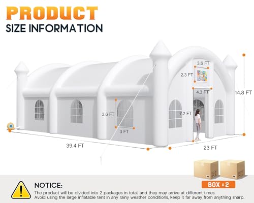 Albott 40x23x15FT Commercial Inflatable Wedding Tent, 210D Oxford Fabric Portable Heavy Duty Party Tent with 8 Sand Bags & 2 Roll-Up Doors, Gazebo Event House for Birthday Wedding Backyard Party Albott