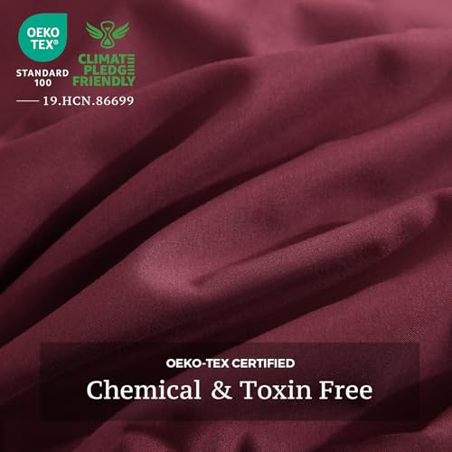 JSD Burgundy Duvet Cover Set Queen Size, 3 Piece Duvet Cover with Pillow Shams, Soft Brushed Microfiber Zipper Closure, Comforter Not Included JSD