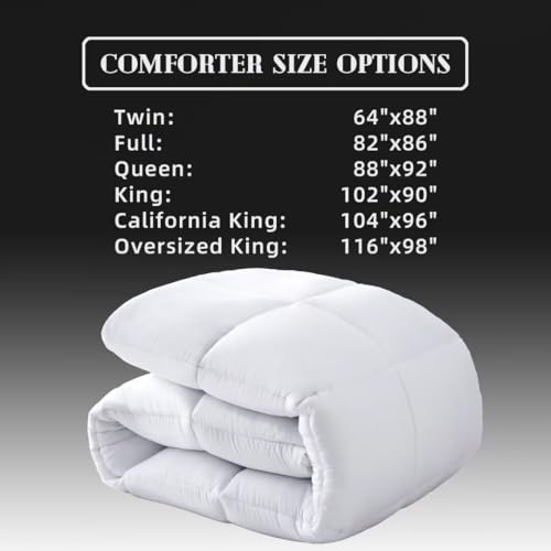DOWNCOOL Comforters Oversize King Size, White All Season Duvet, Lightweight Quilt, Down Alternative Hotel Comforter with Corner Tabs (White, Oversize King 116x98 Inches) DOWNCOOL