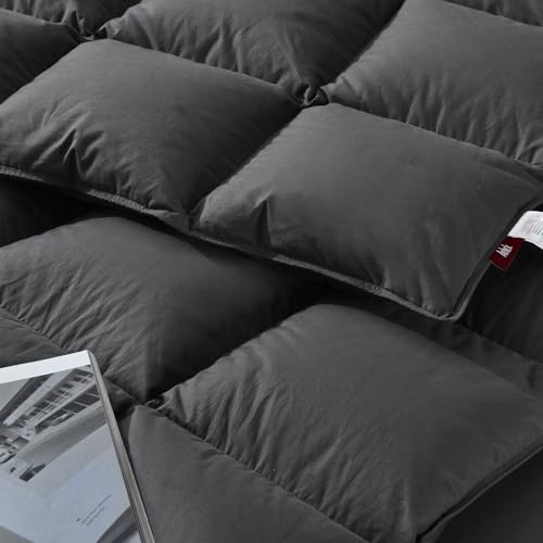 Airluck Feather Down Comforter Twin Size,Ink Gray All Season Duvet Insert,Luxurious Hotel Bedding Comforters with 100% Skin-Friendly Cotton Cover,Fluffy Medium Warmth with Corner Tabs(68x90 Inch) Airluck