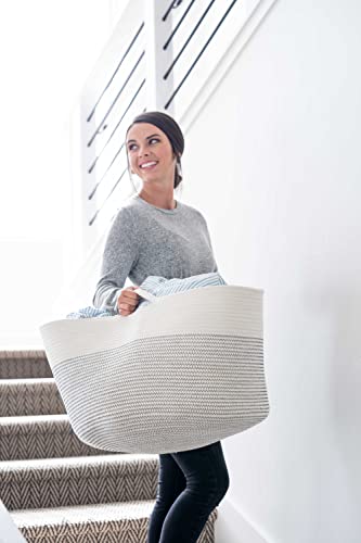 Little Hippo Baskets XXXL Large Cotton Rope 22"x22"x14" Storage Woven Blanket Living Room Toy Basket for Organizing, Baby Gift, Kids Organizer Little Hippo