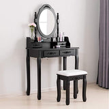 Mecor Vanity Table,Makeup Dressing Table with Oval Mirror,Bedroom Vanity Set w/Cushioned Stool 4 Drawers Women Girls Kids Black mecor