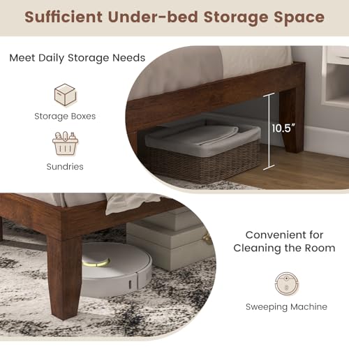 Giantex 14-Inch King Walnut Wood Platform Bed Frame – Minimalist Mattress Foundation with Heavy-Duty Slat Support Giantex