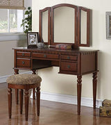 Bobkona F4071 St. Croix Collection Vanity Set with Stool, Cherry Poundex