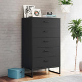 Signature Design by Ashley Socalle Casual Contemporary Chest of Drawers with Dark Pewter Hardware and Metal Legs, 5 Drawers, Wood, 50.67" High, Matte Black Signature Design by Ashley