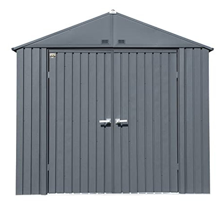 Arrow Shed Elite 8' x 6' Tall Outdoor Steel Storage Shed with High Gable and Lockable Doors Storage Building, Anthracite Arrow