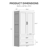 LIKIMIO Armoire Wardrobe Closet with 2 Doors and 2 Drawers 70" H x 36" W Wooden Bedroom Freestanding Wardrobe Combination for Hanging Clothes, White LIKIMIO
