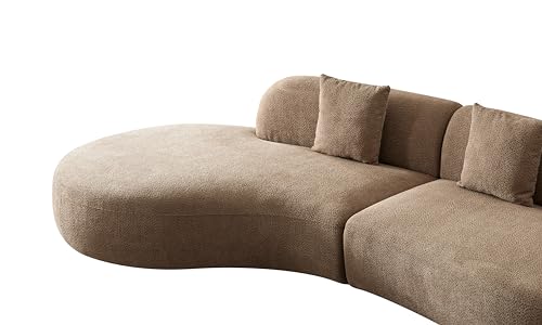 135.4" Curved Sofa, Sectional Modern Couch Boucle Fabric Upholstered Cloud Couch with 2 Pillows, 6 Seater Oversized Chaise Sofa Couch for Living Room,Bedroom,Office, Camel Left Facing