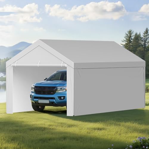VEVOR Carport Replacement Canopy Cover, 13 x 20 ft Potable Garage Tent Top Tarp with Sidewalls, UV-Resistant & Waterproof, Heavy Duty Car Shelter Tarp with Ball Buggees, Grey, Frame Not Included VEVOR