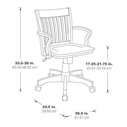 OSP Home Furnishings Deluxe Wood Banker's Desk Chair with Padded Seat, Adjustable Height and Locking Tilt, Fruitwood Finish and Black Vinyl - WoodArtSupply