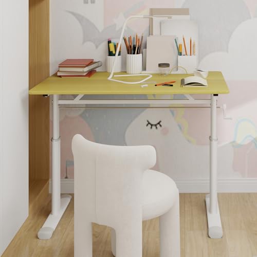 roomfitters 40" Adjustable Height Study Desk – Compact Multi-Purpose Desk, Manual Crank Standing Desk with 330 lbs Load Capacity, Natural Wood roomfitters