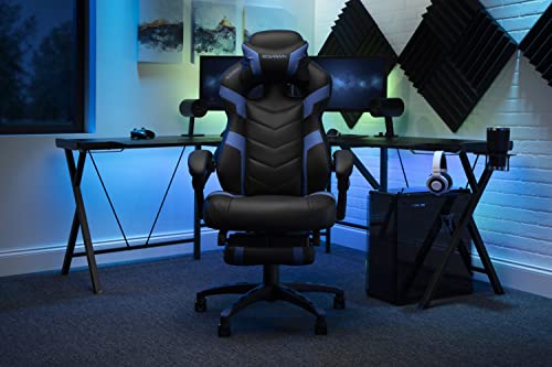 RESPAWN 110 Ergonomic Gaming Chair with Footrest Recliner - Racing Style High Back PC Computer Desk Office Chair - 360 Swivel, Adjustable Lumbar Support, Headrest Pillow, Padded Armrests - 2021 Blue RESPAWN