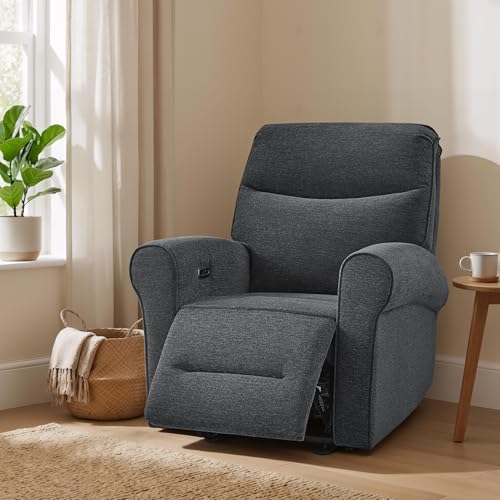 MCombo Compact Wall Hugger Power Recliner Chair for Small Spaces, Dual USB-A/C Ports, Rolled Arm Recliner for Living Room & RV, Fabric PR520 (Fabric, Dark Grey, Small)