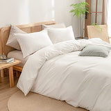 BESTOUCH Duvet Cover Set 100% Washed Cotton Linen Feel Super Soft Comfortable Chic Lightweight 3 PCs Home Bedding Set Solid Off White King BESTOUCH