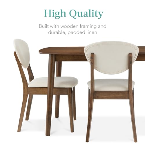Best Choice Products 5-Piece Dining Set, Compact Mid-Century Modern Table & Chair Set for Home, Apartment w/ 4 Chairs, Padded Seats & Backrests, Wooden Frame - Walnut/Cream Best Choice Products