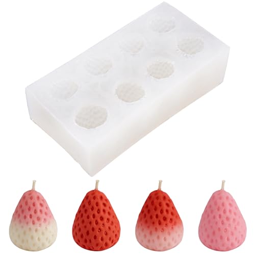 8 Cavity 3D Strawberry Silicone Mold, Candle Mold for Soap, Wax Melt, Cake Decorating, Chocolate Candy Baking DIY Crafts Supplies - Non-Stick Easy Release Strawberry Molds for Homemade Treats & Gifts