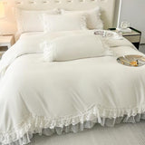 MOOWOO Chic Ruffle Lace Polyester Duvet Cover Set -Girl White Bedding-2 Piece Twin Duvet Cover with Zipper Closure -Ultra Soft and Light Weight (White,Twin) MOOWOO