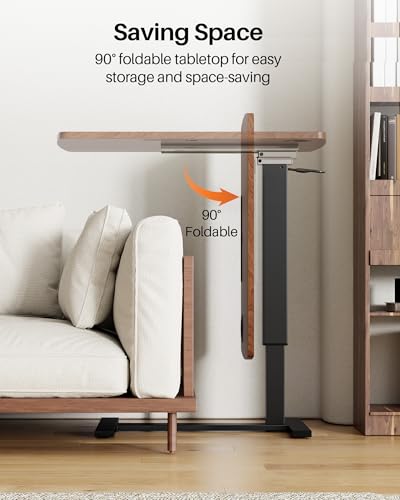 Hovadova Foldable Overbed Table with Wheels, Pneumatic Adjustable Overbed Bedside Table, Mobile Standing Desk, Hospital Bed Tables Over The Bed, Rolling Laptop Desk with Casters for Home Office Hovadova