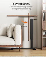 Hovadova Foldable Overbed Table with Wheels, Pneumatic Adjustable Overbed Bedside Table, Mobile Standing Desk, Hospital Bed Tables Over The Bed, Rolling Laptop Desk with Casters for Home Office Hovadova