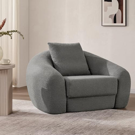 SICOTAS 49.9" Curved Convertible Sofa Couch Bed for Living Room Futon Cloud Boneless Sleeper Chair Pull Out Floor Couch with Deep Seat Single Foam Lounger No Assembly for Bedroom Apartment, Dark Grey SICOTAS