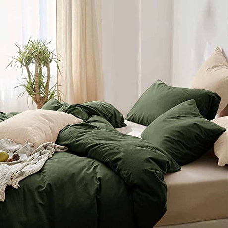 ETDIFFE California King Duvet Cover, 3pc Soft Farmhouse Cal King Size Bedding Comforter Cover Set, 1 Lightweight Cali King Microfiber Duvet Cover and 2 Pillowcases for Women Men, Dark Olive Green ETDIFFE