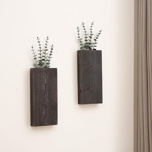 Wood Wall Planter Set of 2, Wood Wall Pocket for Greenery and Dried Flowers, Indoor Wood Hanging Vase Modern Farmhouse Wall Decor for Living Room Bedroom Office Eucalyptus Stems Decorations (Expresso) GRID FORTE