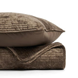 EVERGRACE Velvet Quilt Set King Size, Luxurious Soft Quilted Bedding Sets, Lightweight Velvet Comforter for All Season, Striped Channel Bedspread Coverlet with 2 Shams, Mushroom Brown EVERGRACE