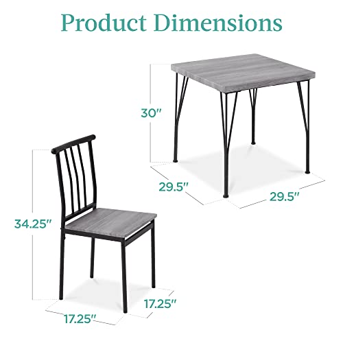 Best Choice Products 3-Piece Dining Set Modern Dining Table Set, Metal and Wood Square Dining Table for Kitchen, Dining Room, Dinette, Breakfast Nook w/ 2 Chairs - Gray Best Choice Products