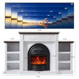 78" Birdcage-Style Electric Fireplace with Mantel, 46" Tall Fireplace TV Stand for 90" TV, Farmhouse Entertainment Center with Storage & Replaceable Insert Heater for Living Room, White+Walnut SOOWERY