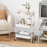 TOOLF 3-Tier Rolling Cart, Metal Utility Cart with Lockable Wheels, Storage Craft Art Cart Trolley Organizer Serving Cart Easy Assembly for Office, Bathroom, Kitchen, Kids' Room, Classroom (White) TOOLF