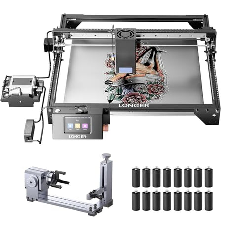 Longer RAY5 40000mW Laser Engraver with Air Assist Kit, 4-in-1 Rotary Roller, and 16 Pcs Raiser, High Precision Laser Cutter and Engraver for Wood, Metal, Acrylic, Cylindrical Objects, Tumblers Longer