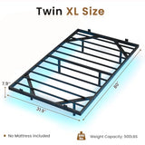 DICTAC Floating Bed Frame Twin XL Size with LED Lights, Metal Platform Twin XL Bed with Heavy Duty Steel Slats and 4 Mattress Slide Stopper, Black DICTAC