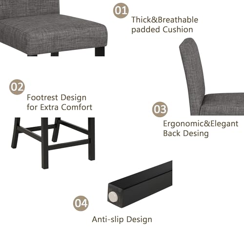 KEIKI 5-Piece Counter Height Dining Table Set with Square Table and 4 Upholstered Curved Backrset Chair, for 4 Person, Modern Wooden Table Set, Easy Assembly, for Kitchen, Dining Room, Black+Gray KEIKI