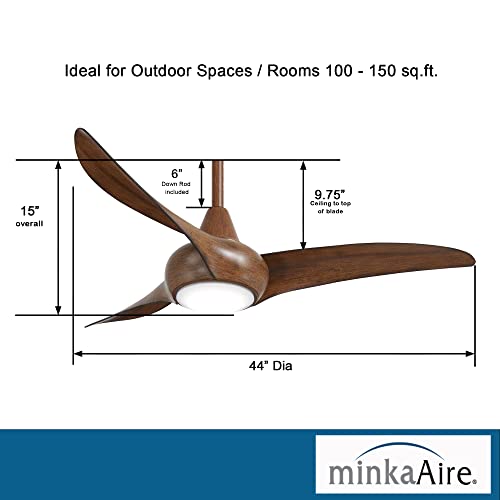 MINKA-AIRE F845-DK Light Wave 44 inch Ceiling Fan with LED Light and Remote Control, Brown Distressed Koa Finish MINKA-AIRE